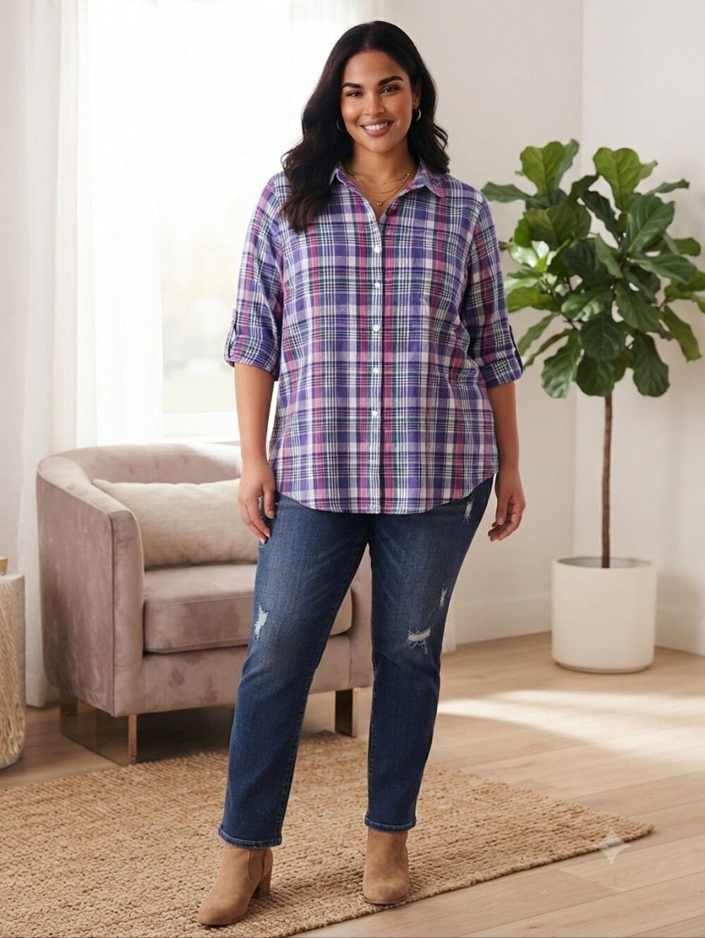 Woman Within Seersucker Button Down Shirt Size L (18/20)
